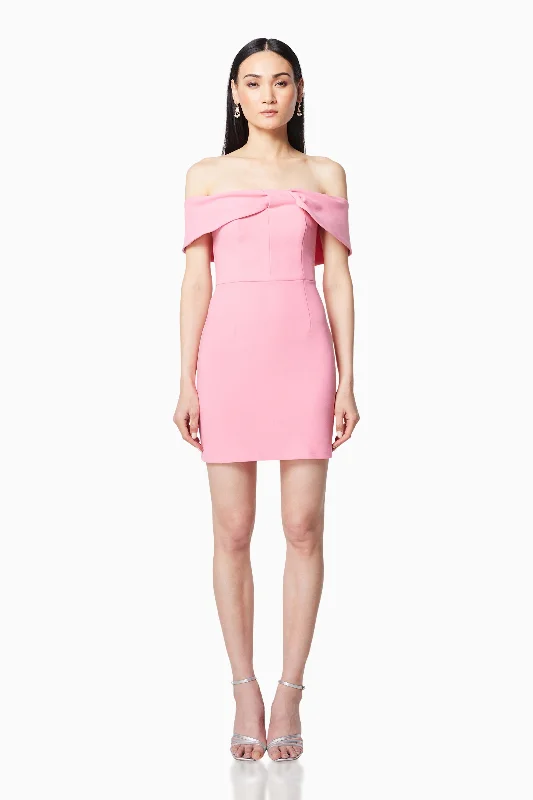 Carnival Off The Shoulder Mini Dress In Pink Fashionable Lace-Trim Mini Dress