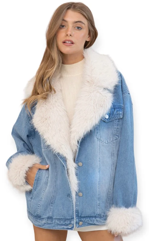 Charlotte's Oversized Fur Denim Jacket Denim Jacket Leather Jacket Suede Jacket
