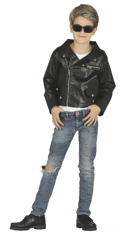 Child's Black 50s Rock 'N' Roll Jacket Hoodie Zip-Up Jacket Button-Up Jacket