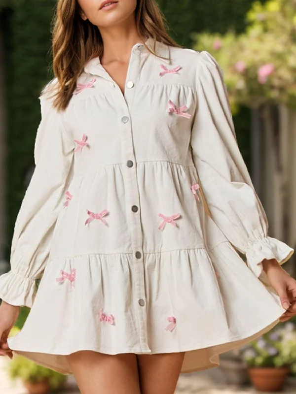 Collared Neck Flounce Sleeve Mini Dress Trendy Tie-Dye Mini Dress