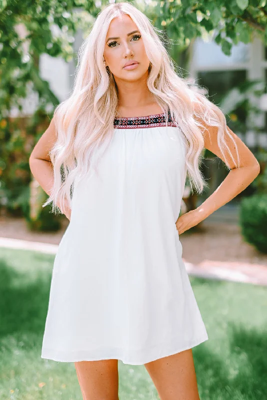 Contrast Square Neck Sleeveless Mini Dress Elegant Silk Mini Dress