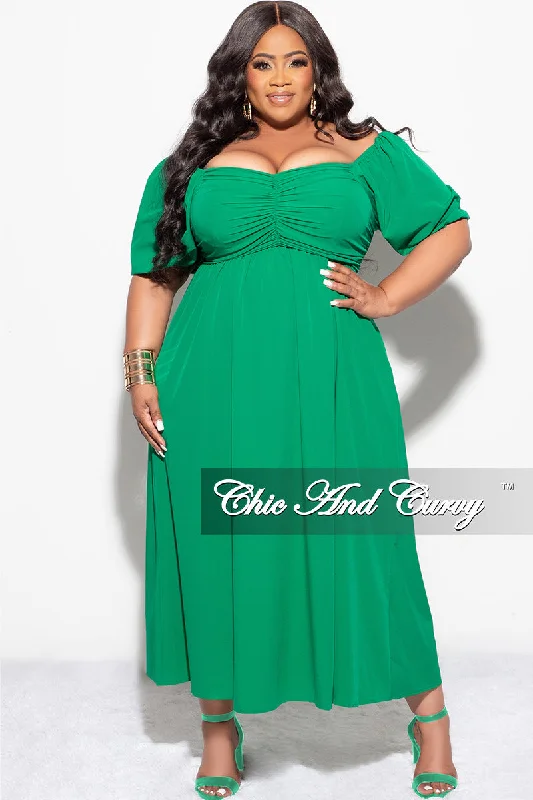 Final Sale Plus Size Dress with Ruched Front Bust in Green