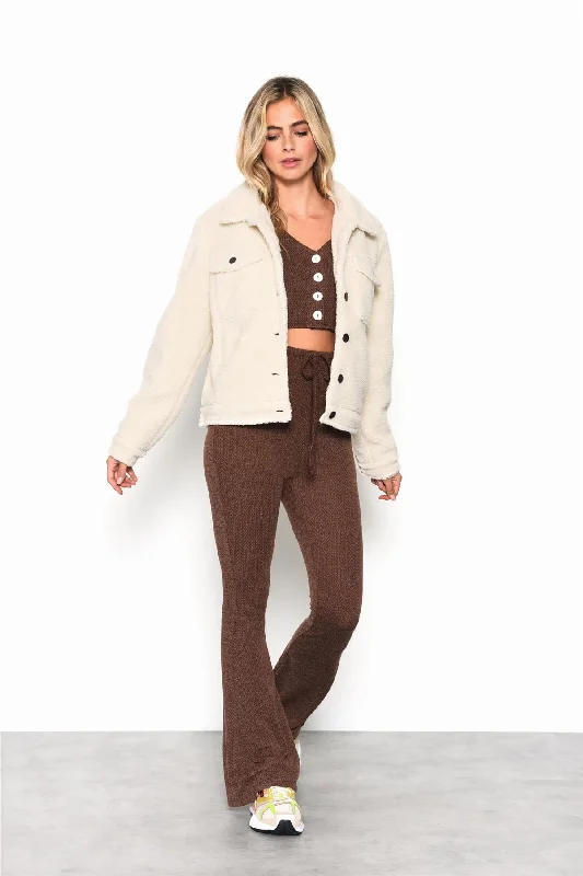 Cream Button-Up Jacket Herringbone Jacket Checkered Jacket Solid Jacket