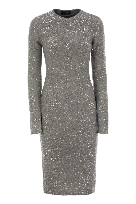 Crew-neck dress with micro sequins