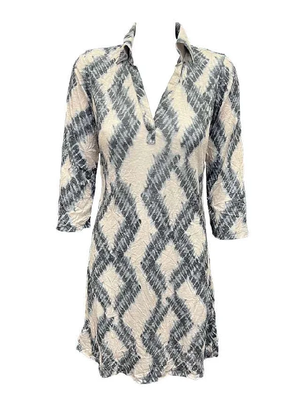 Neutral Crushed 3/4 Sleeve Polo Dress
