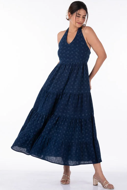 Dharan "Sara Dress" Indigo Block Printed Dress