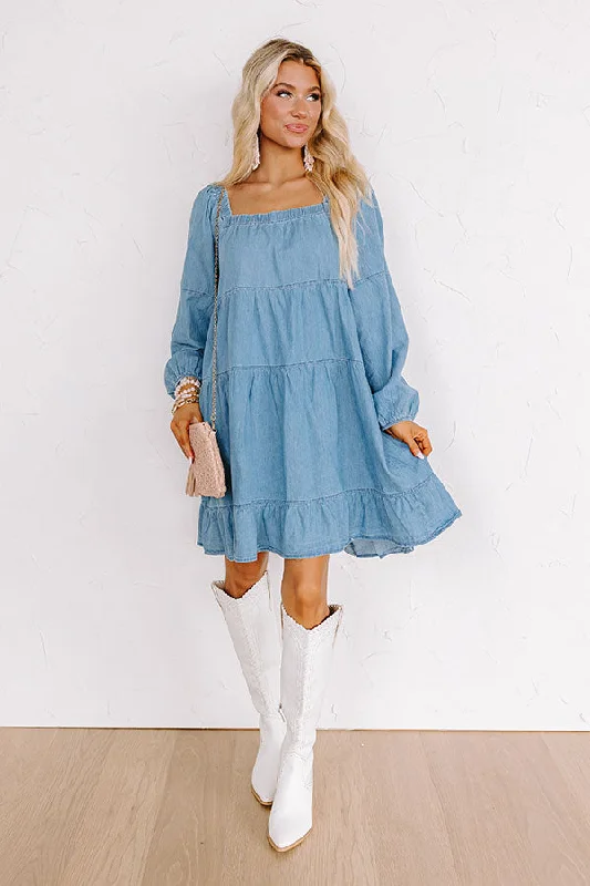 Easy To Style Chambray Mini Dress Fashionable Denim Mini Dress