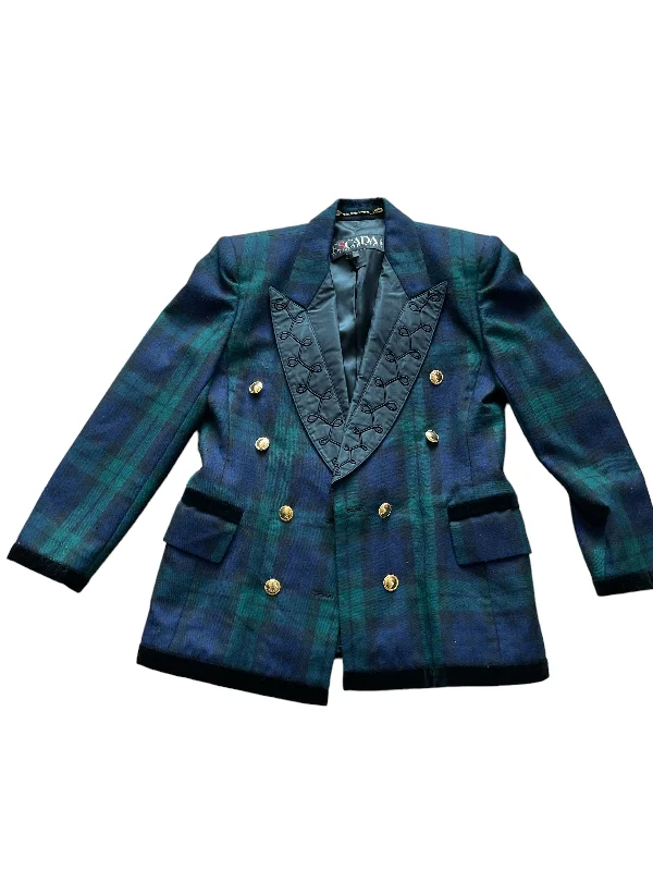Escada by Margaretha Ley Vintage Plaid Blazer Jacket Satin Fabric Silk Fabric Chiffon Fabric