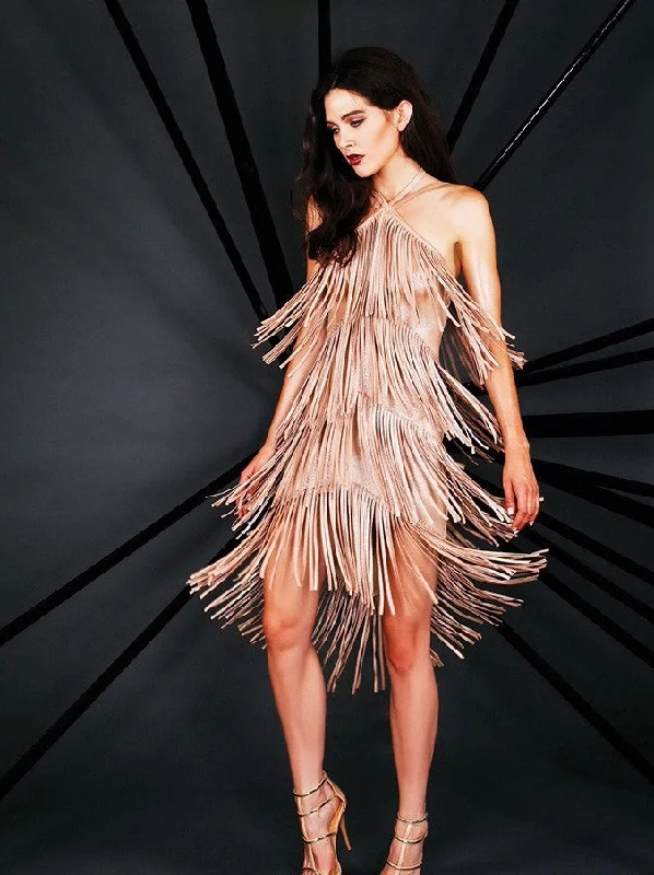 Naughty Grl Sexy Fringe Dress - Metallic Coral