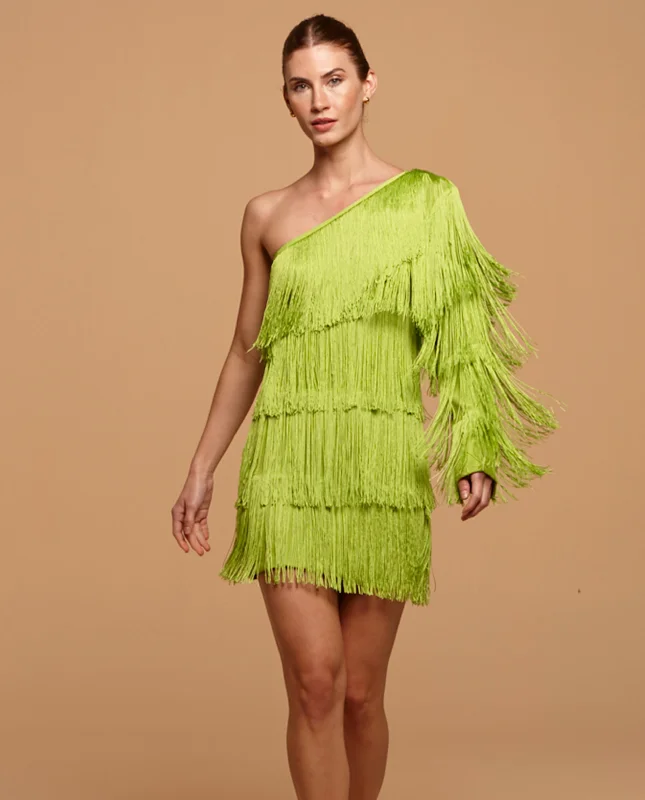 Fleurs Fringes One Shoulder Mini Dress Stylish Sweetheart Neck Mini Dress