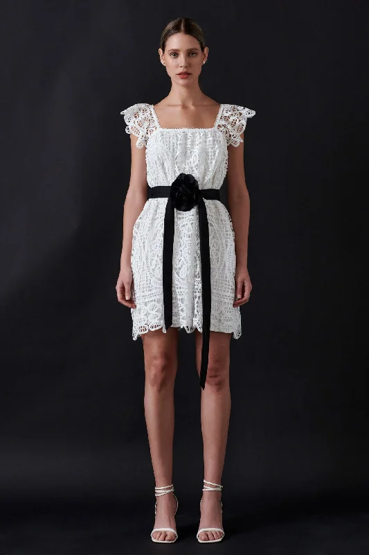 Endless Rose - Flounce Laced Mini Dress Fashionable Button-Front Mini Dress