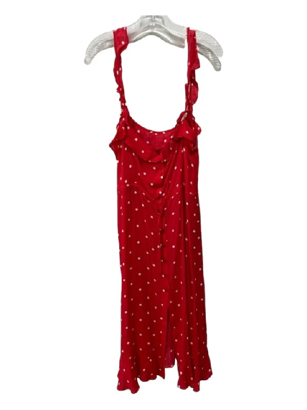 For Love & Lemons Size S Red & White Rayon Blend Polka Dots Ruffle Straps Dress
