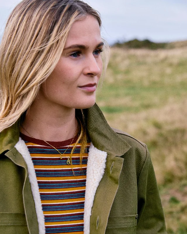 Frida - Womens Sherpa Lined Utility Jacket - Green Cotton Jacket Linen Jacket Terry Jacket