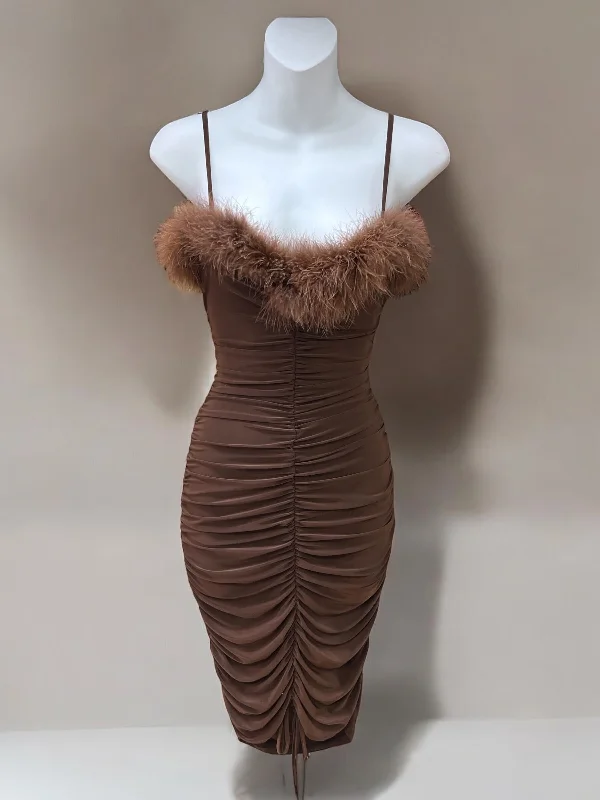 Fuzzy Trim Rushed Dress FM3805