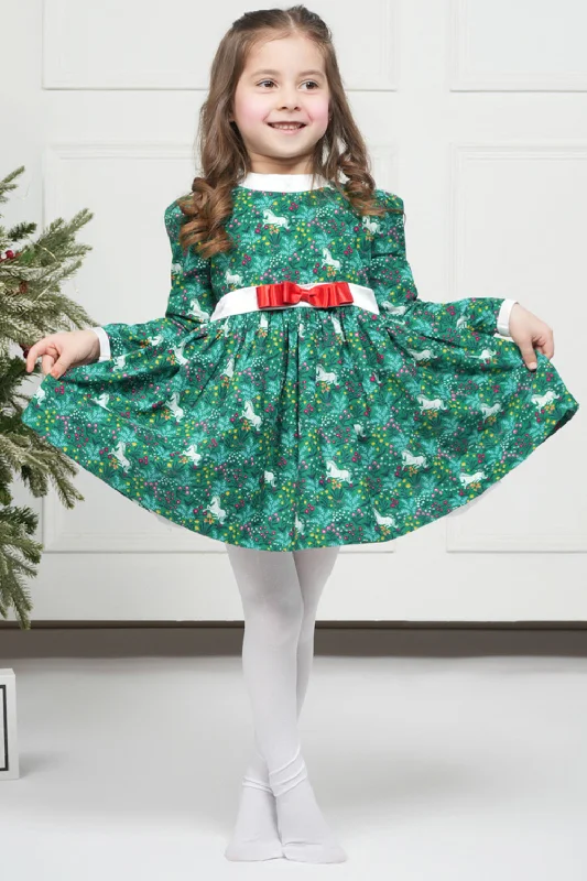 GREEN CORDUROY UNICORN DRESS