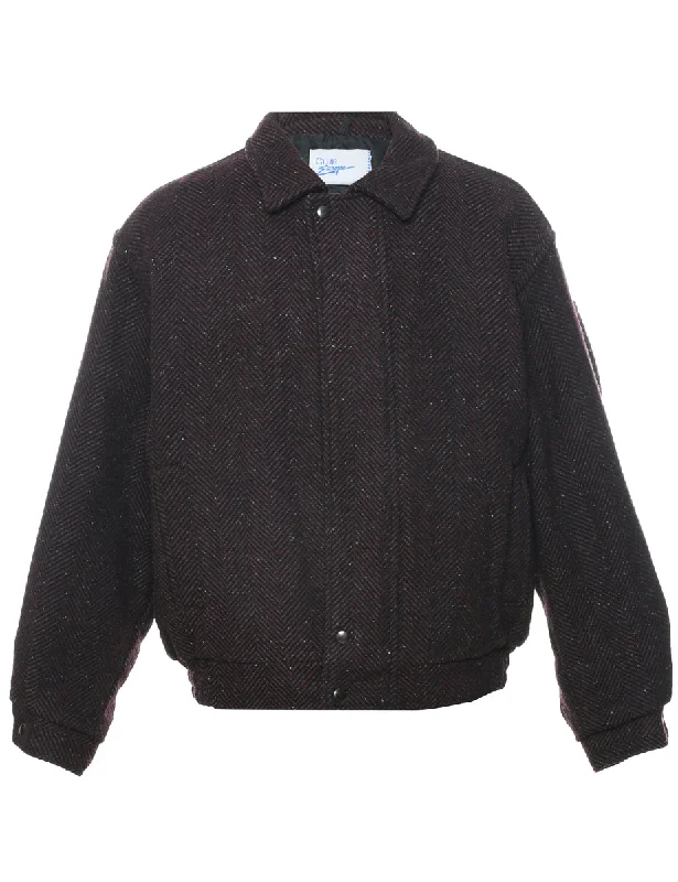 Herringbone Tweed Wool Jacket - L Satin Fabric Silk Fabric Chiffon Fabric