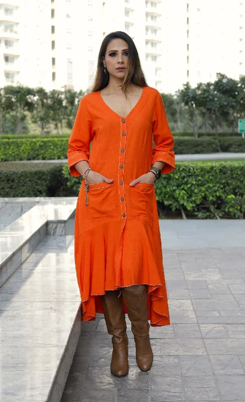 High-low cotton linen dress
