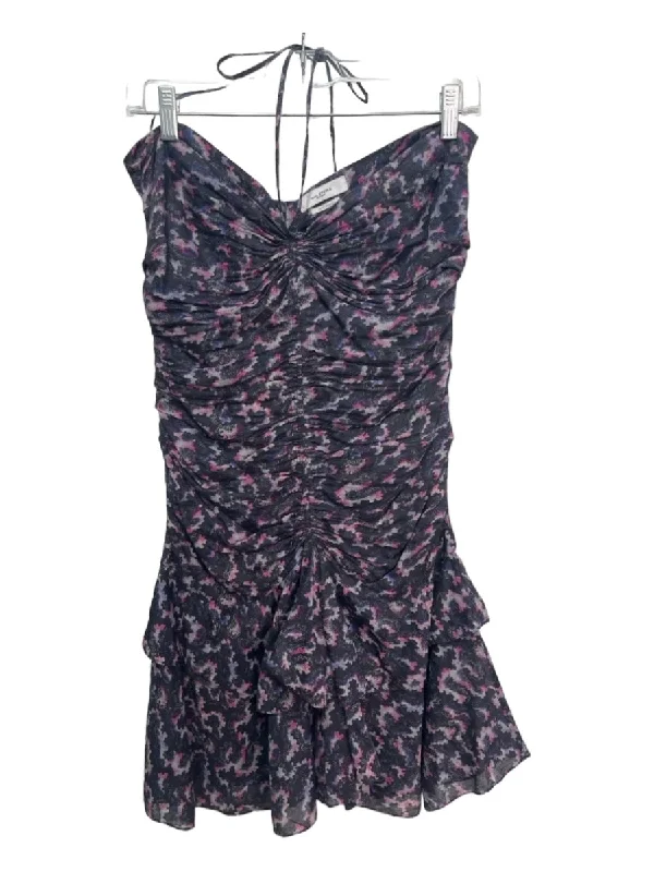 Isabel Etoile Marant Size 38 Black & Multi Cotton Back Zip Halter Ruched Dress
