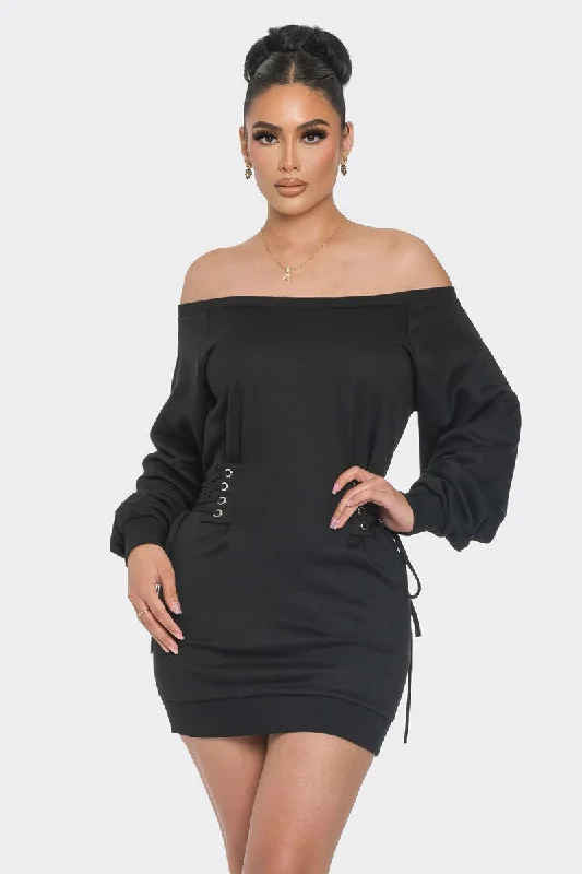 Just Vibe Off Shoulder Black Mini Dress Trendy Floral Mini Dress