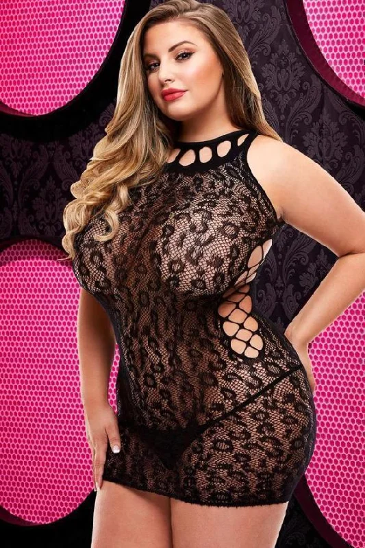 Lace Mini Dress | Plus Size Chic Halter Mini Dress