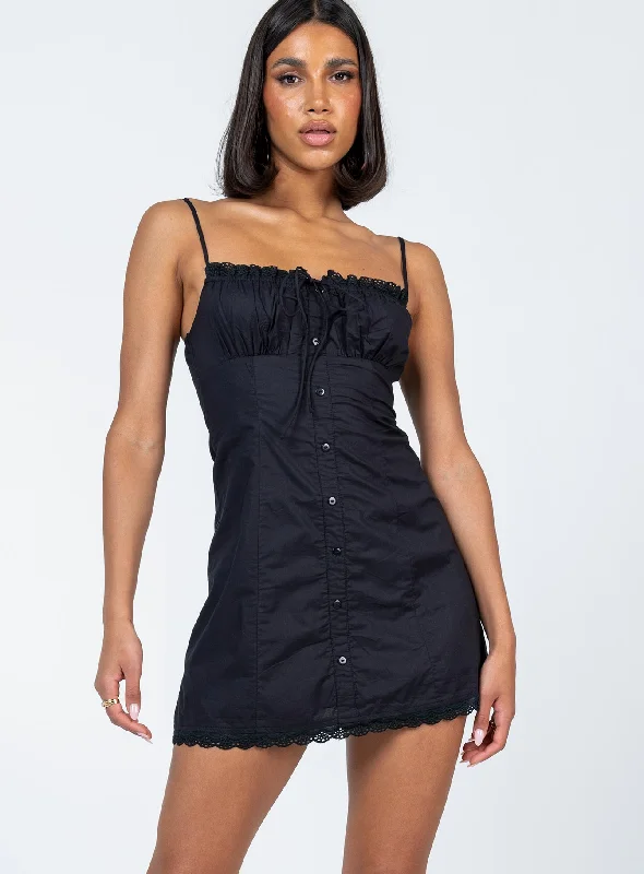 Lilou Mini Dress Black Fashionable Button-Front Mini Dress