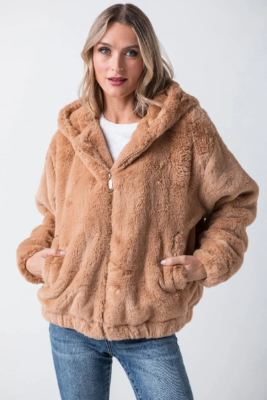 Look by M Teddy Hooded Bomber Jacket Front Pockets Side Pockets Patch Pockets