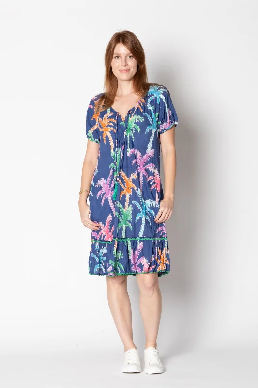 LulaLife Leilani Shirred Dress Navy-Exclusive