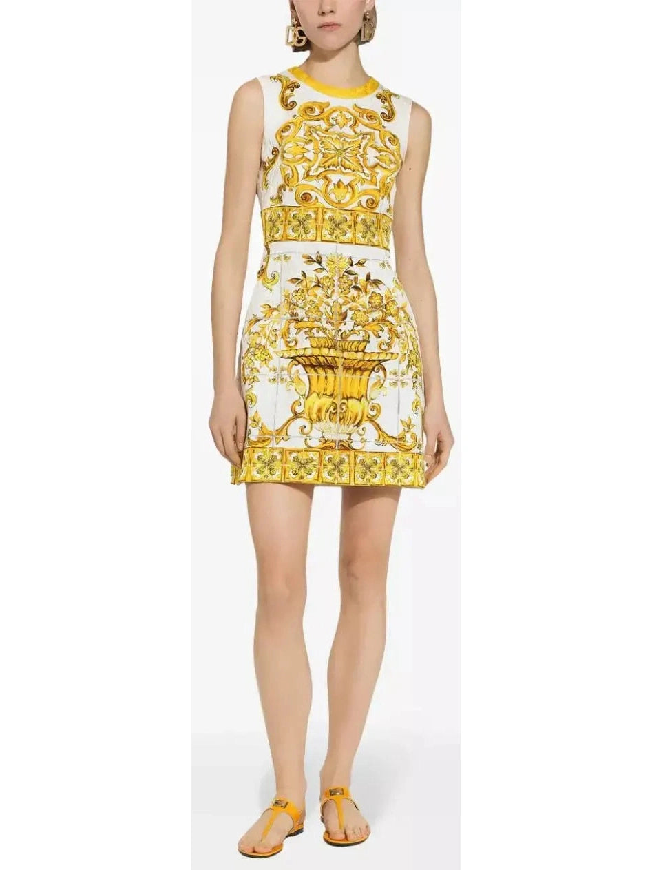 Majolica Printed Jacquard Mini Dress in Yellow and White Trendy Tie-Dye Mini Dress