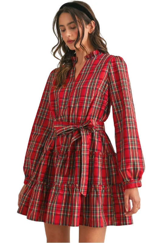 Marcum Plaid Mini Dress Fashionable Off-Shoulder Mini Dress