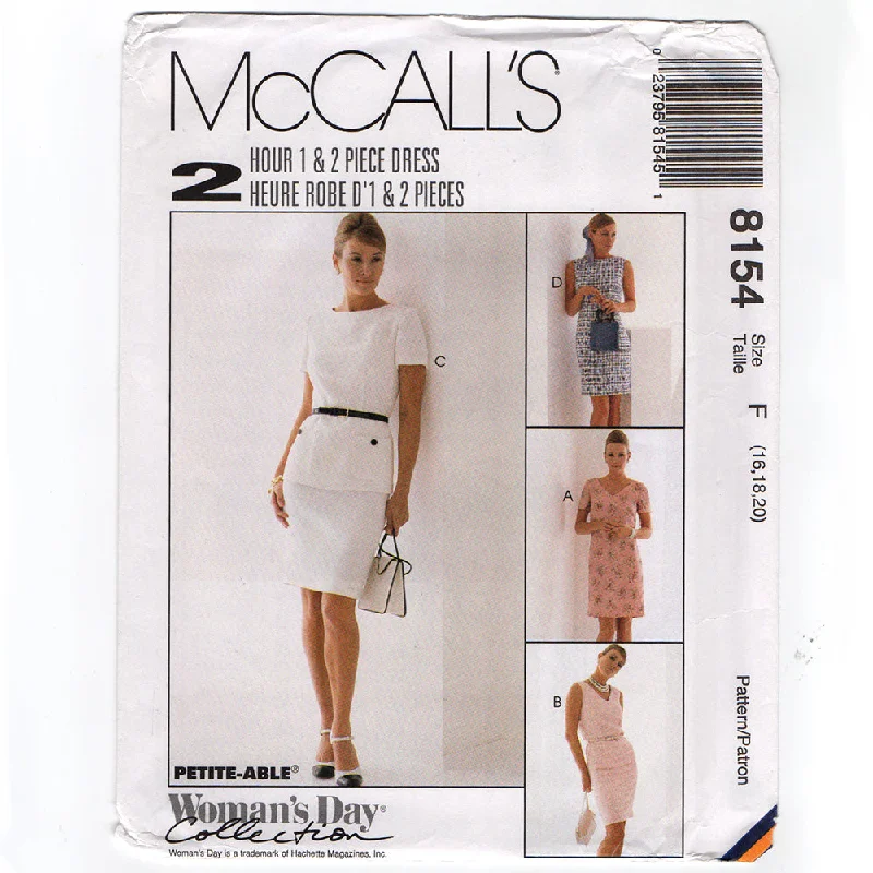 McCall's 8154 Misses Fitted Dress or Top 1990s Sewing Pattern Out of Print