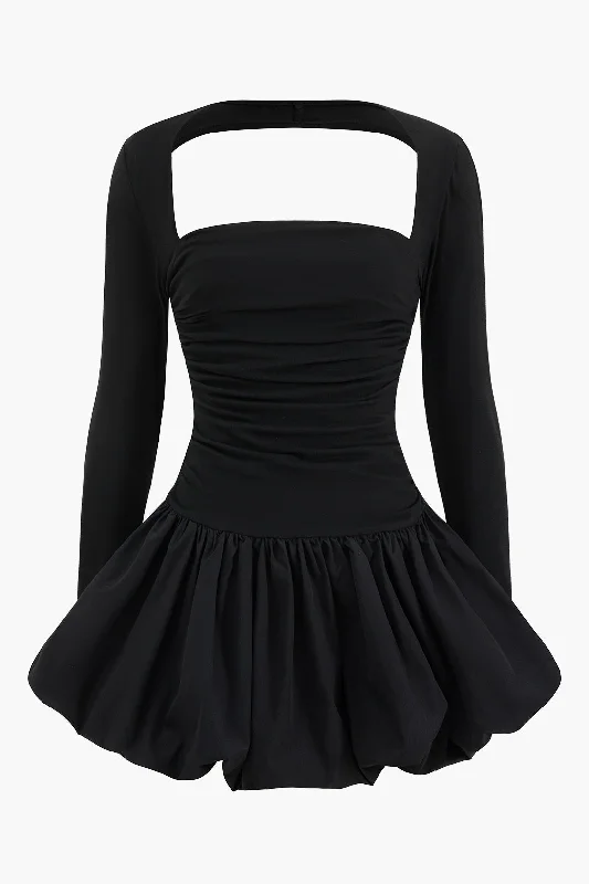 Long Sleeve Mini Dress Elegant Satin Lace Mini Dress