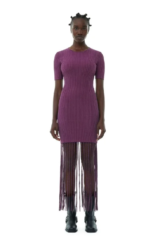 Melange Knit Fringe Mini Dress | Fiji Flower Cozy Long Sleeve Mini Dress