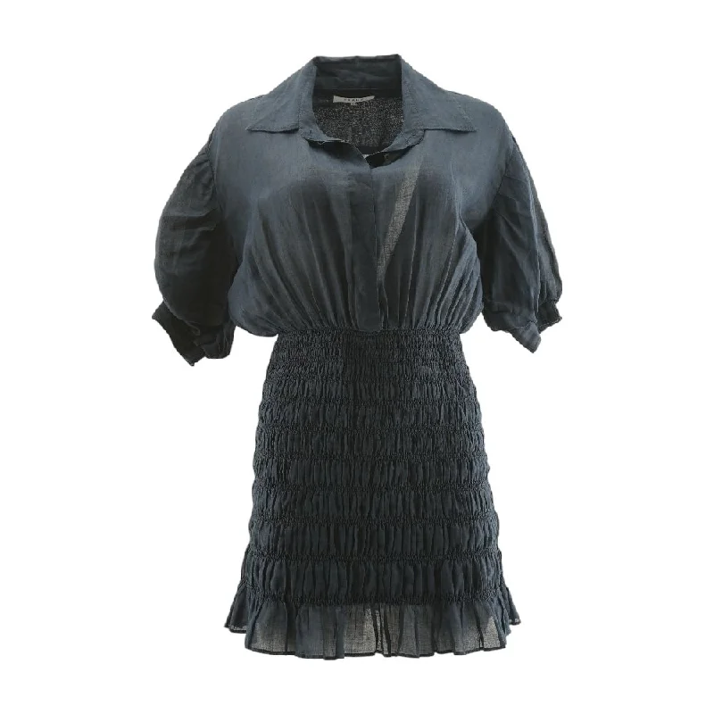 Navy Solid Mini Dress Fashionable Button-Front Mini Dress