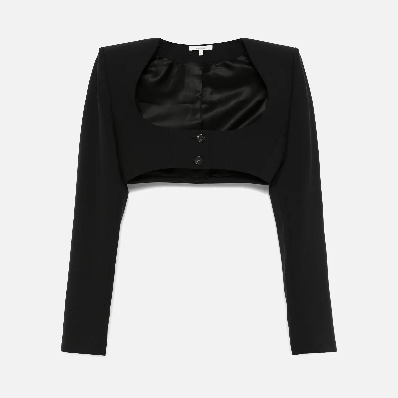 Nensi Dojaka Cropped Jacket - Black Fleece Fabric Down Fabric Feather Fabric