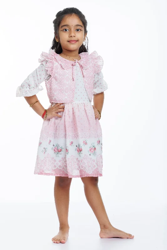 Girls Pink Fancy Frock with Lace Detailing and Matching Sheer Jacket Quilted Jacket Puffer Jacket Insulated Jacket Girls Pink Fancy Frock with Lace Detailing and Matching Sheer Jacket Quilted Jacket Puffer Jacket Insulated Jacket