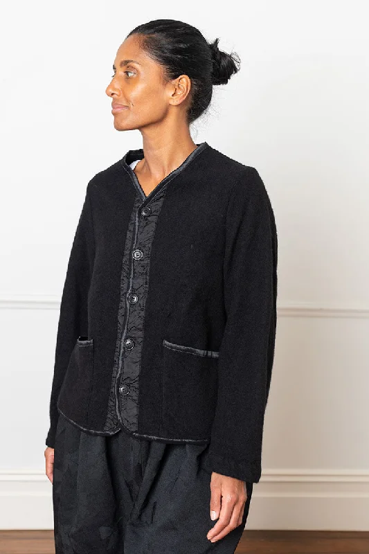 Nylon Trimmed Liner Jacket - Black V-Neck Jacket Boat Neck Jacket Square Neck Jacket