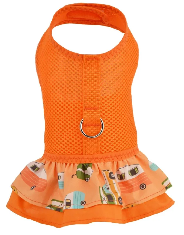 Orange Camper Print Air Mesh Ruffled Harness Dress By Spoiled Dog Designs