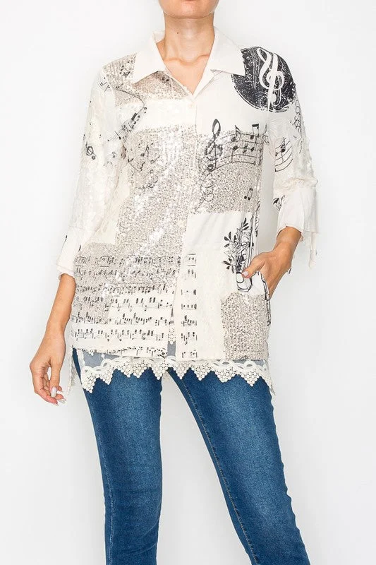 Origami Button Up Blouse Jacket Appliqued Jacket Beaded Jacket Sequined Jacket