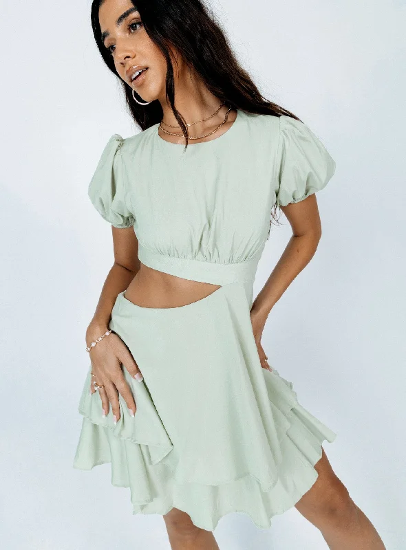 Our Town Mini Dress Green Trendy Denim Mini Dress