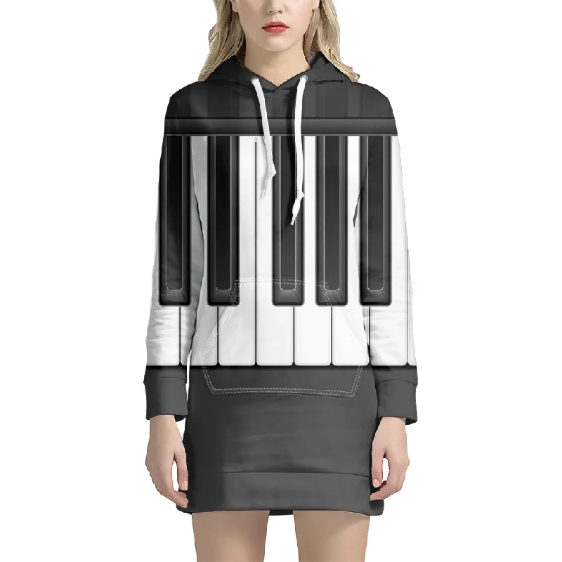 Piano Keyboard Print Pullover Hoodie Dress