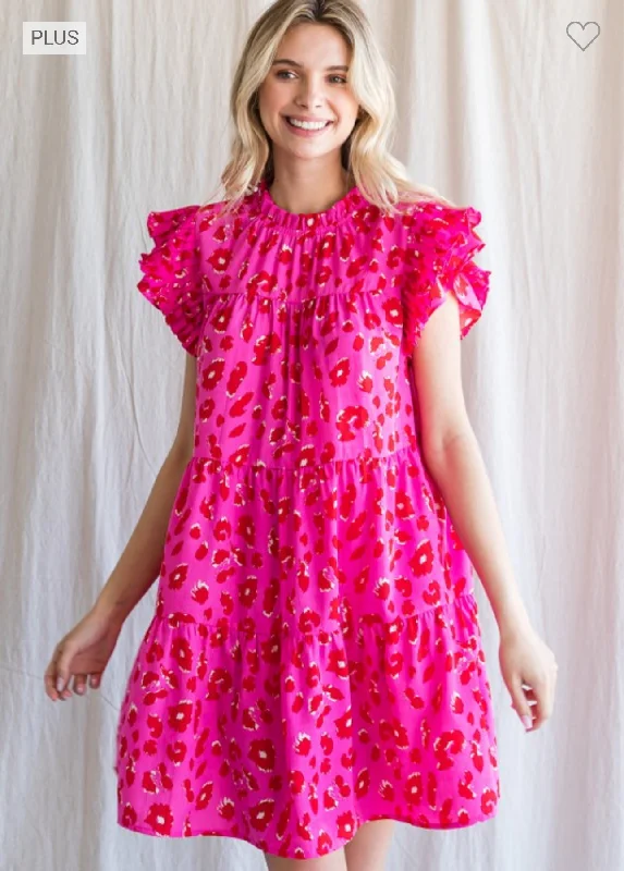 Pink Leopard Tiered Dress