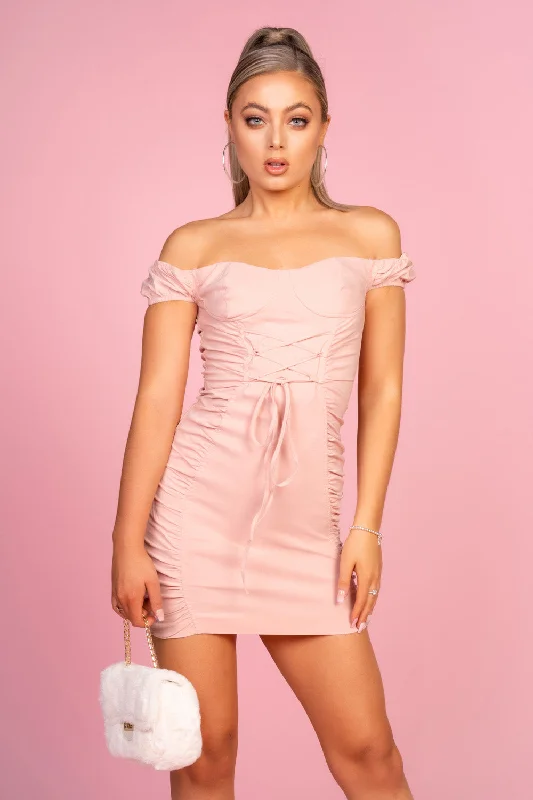 Pink Off Shoulder Mini Dress Fashionable Party Mini Dress