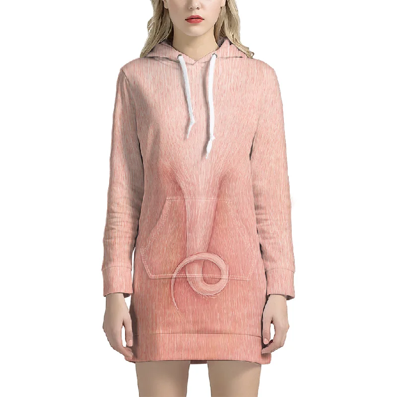 Pink Pig Tail Print Pullover Hoodie Dress