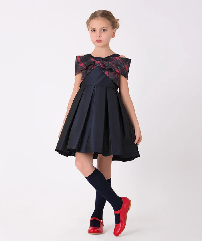 Plaid Bow Navy Dress
