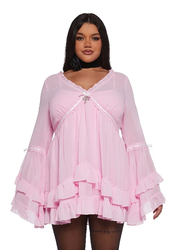Plus Real Divinity Mini Dress - Light Pink Chic Pleated Mini Dress