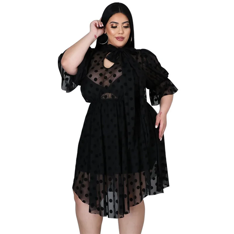 Plus Size Popular  Sexy See-through Mesh Hollow Out Cutout Dress for Women