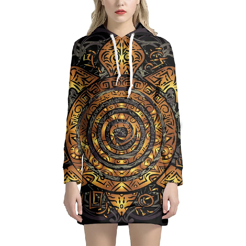 Polynesian Sea Turtle Print Pullover Hoodie Dress