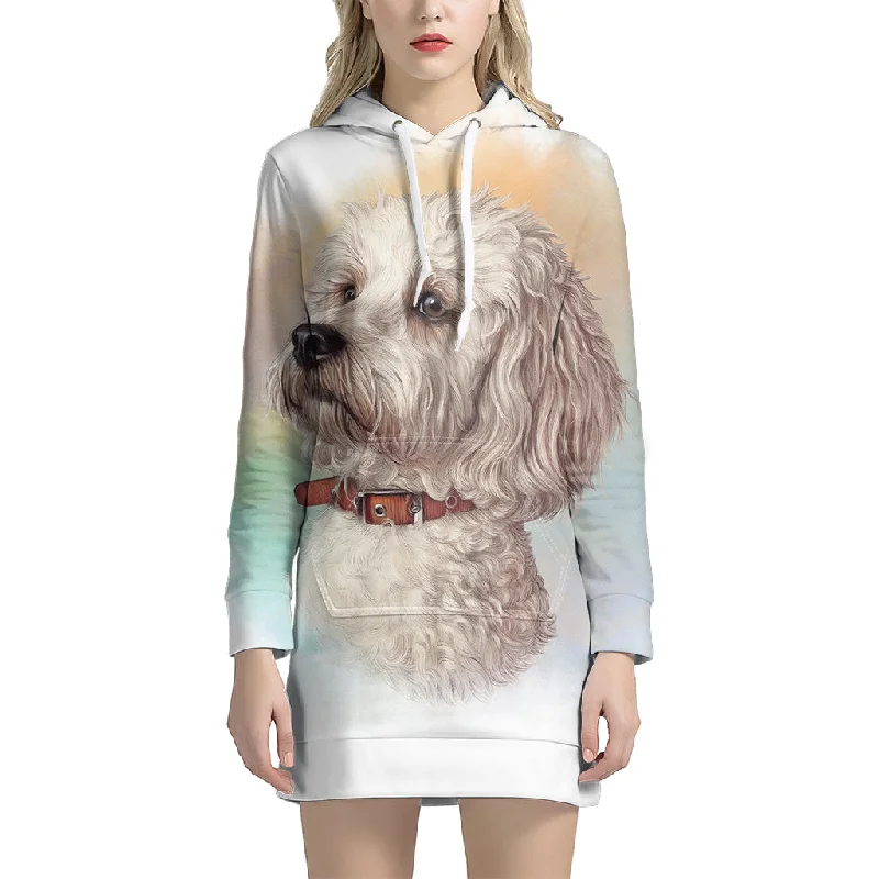 Poodle Portrait Print Pullover Hoodie Dress