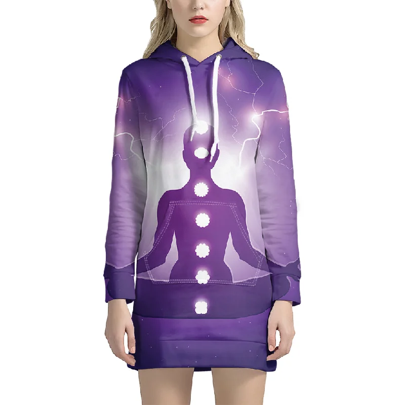 Power Of Seven Chakras Print Pullover Hoodie Dress