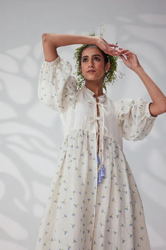 The "Violet Bloom" Linen Maxi Jacket Stand-Up Collar Roll-Neck Collar Turtle Neck